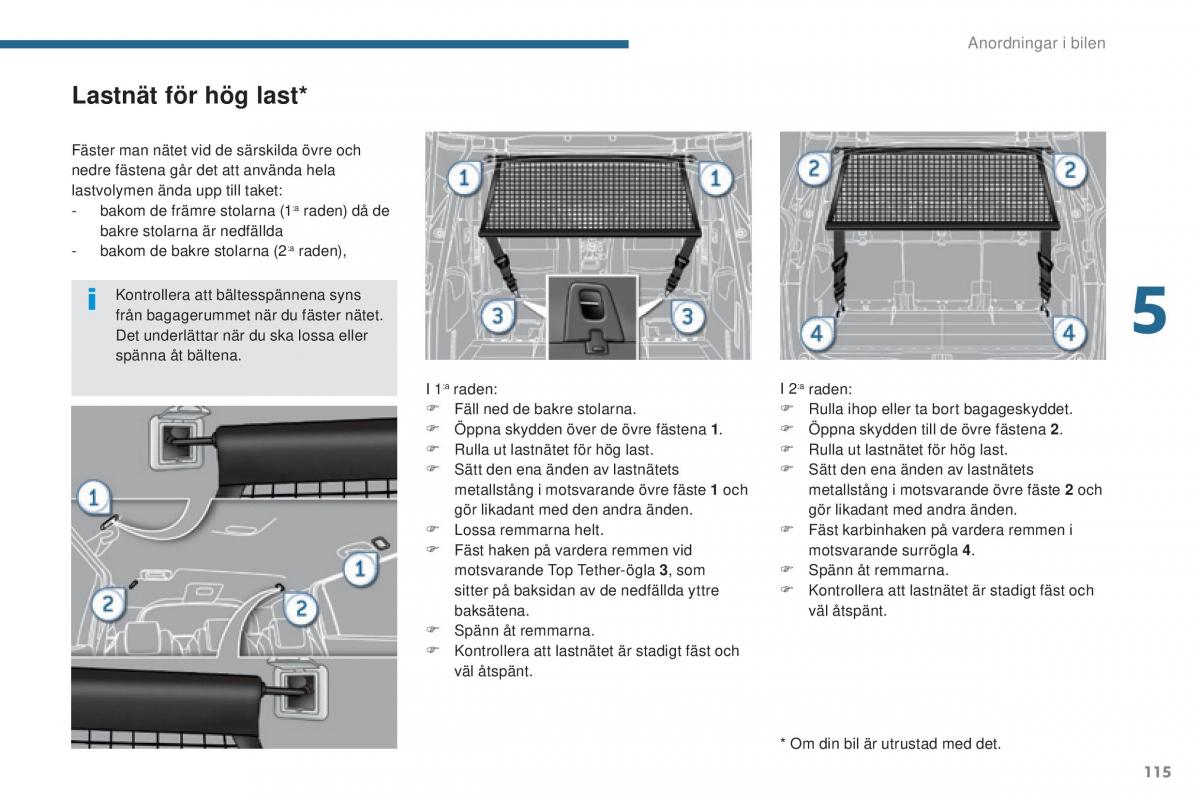 Peugeot 5008 instruktionsbok / page 117