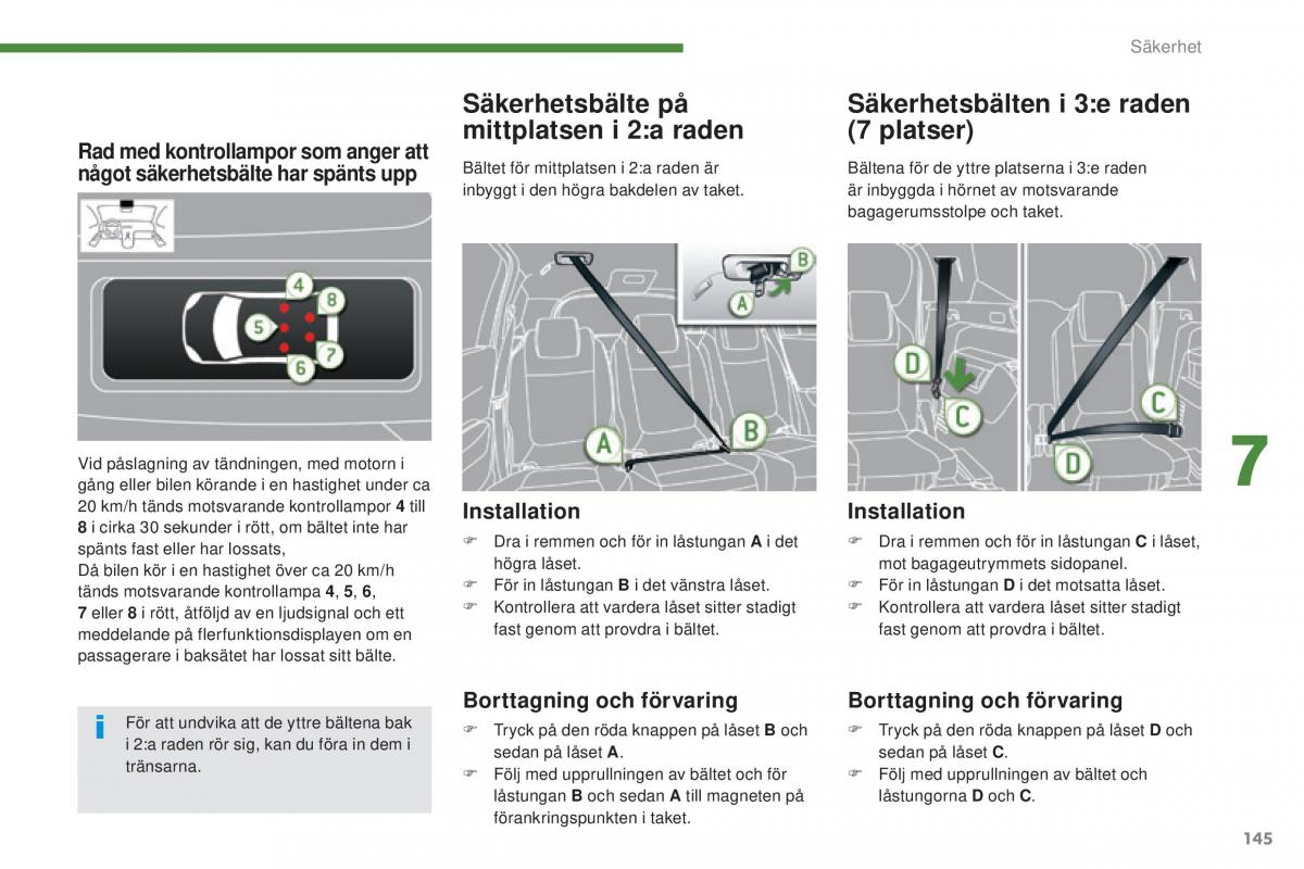 Peugeot 5008 instruktionsbok / page 147