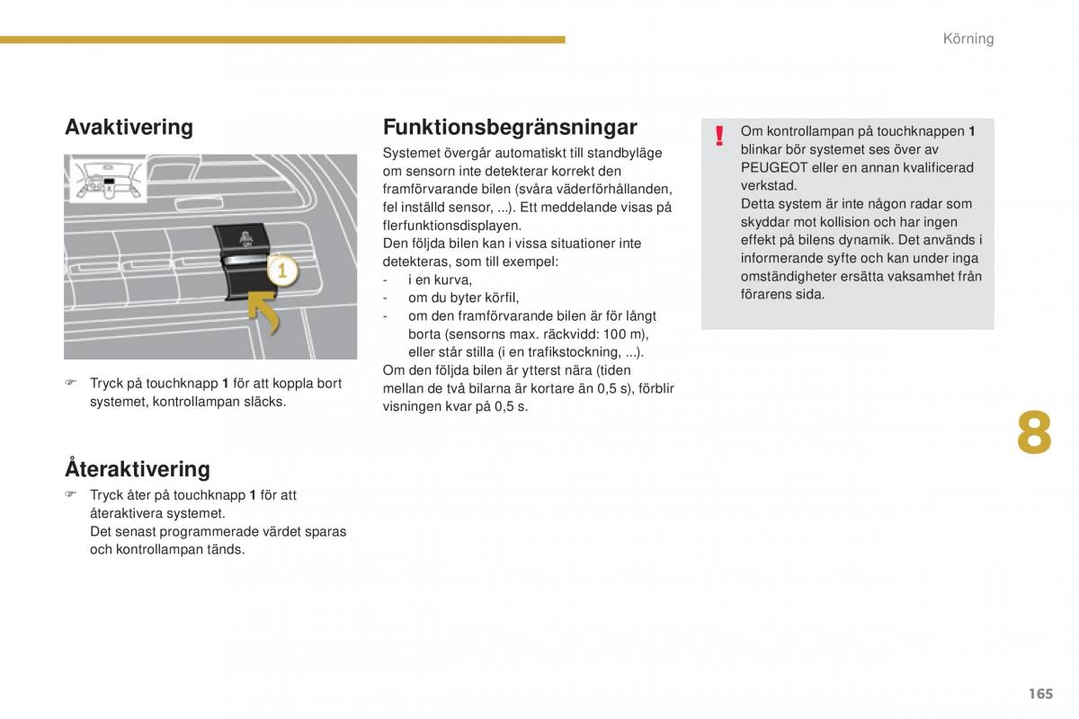 Peugeot 5008 instruktionsbok / page 167