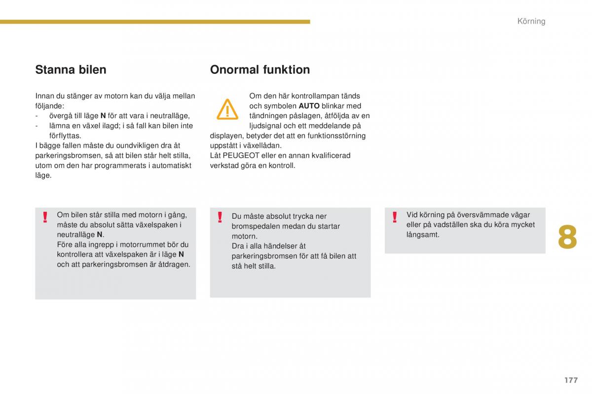 Peugeot 5008 instruktionsbok / page 179