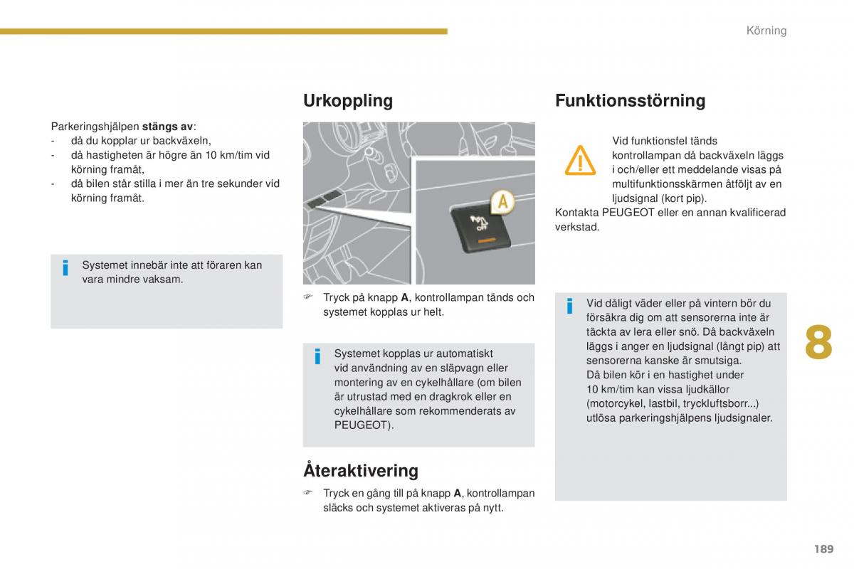 Peugeot 5008 instruktionsbok / page 191