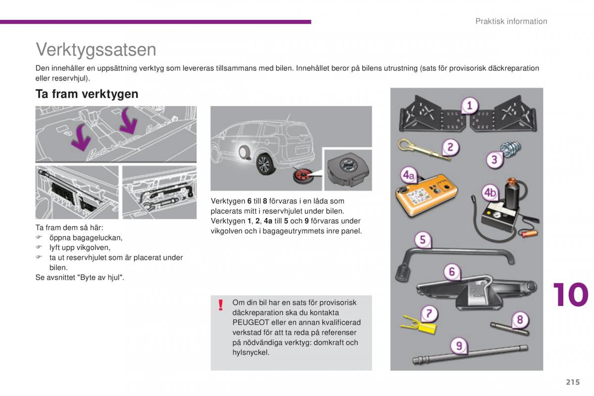 Peugeot 5008 instruktionsbok / page 217