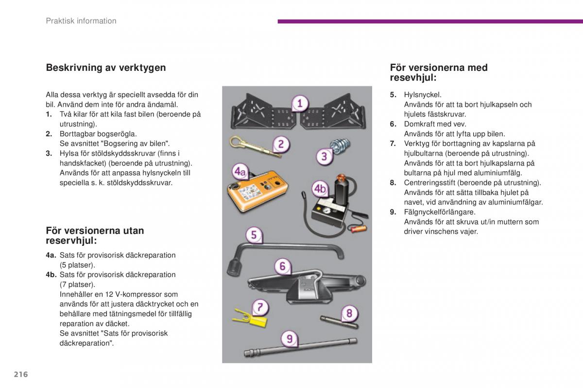 Peugeot 5008 instruktionsbok / page 218