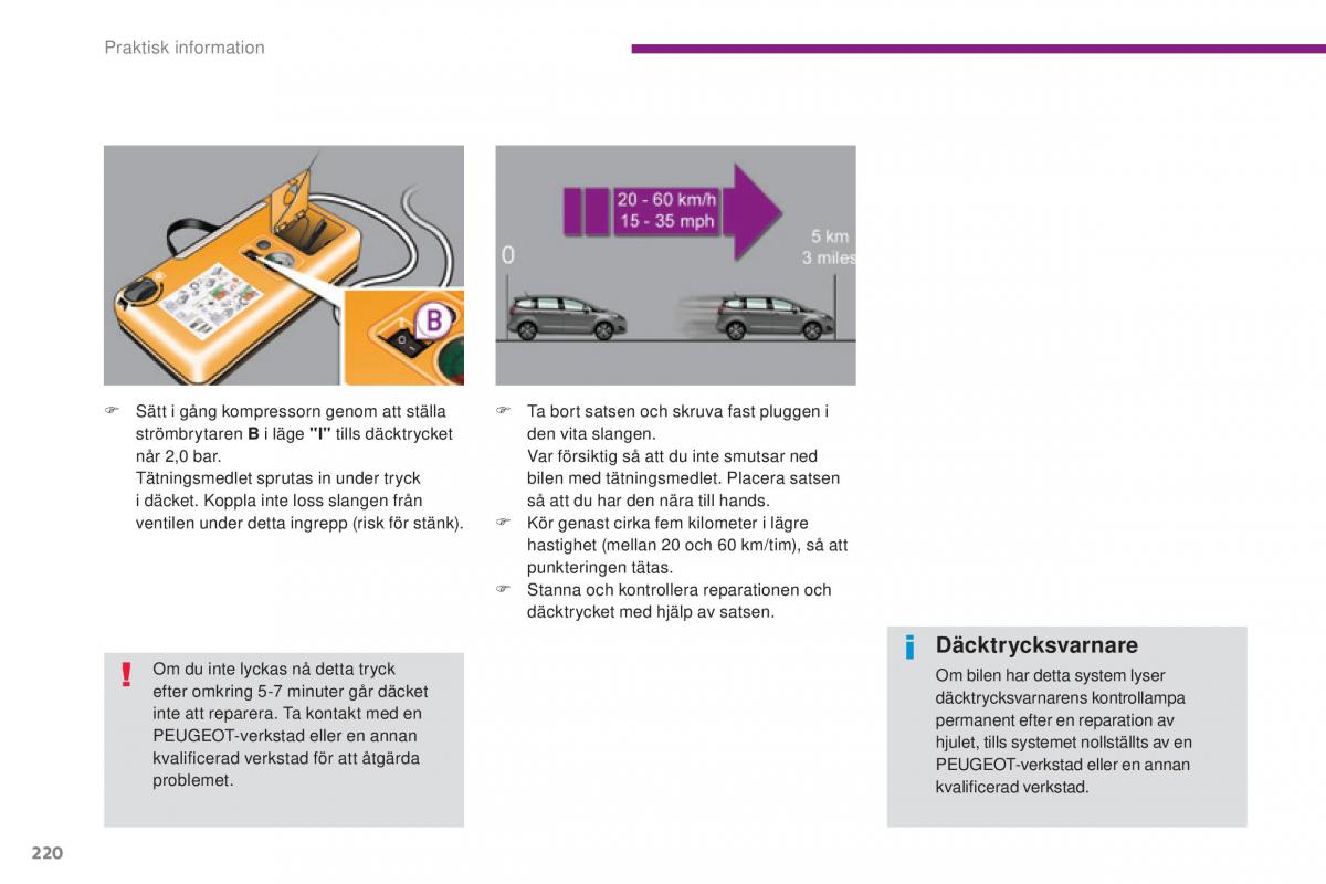 Peugeot 5008 instruktionsbok / page 222