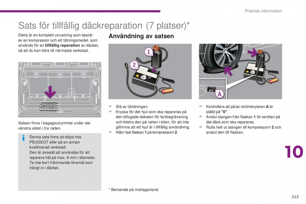 Peugeot 5008 instruktionsbok / page 225