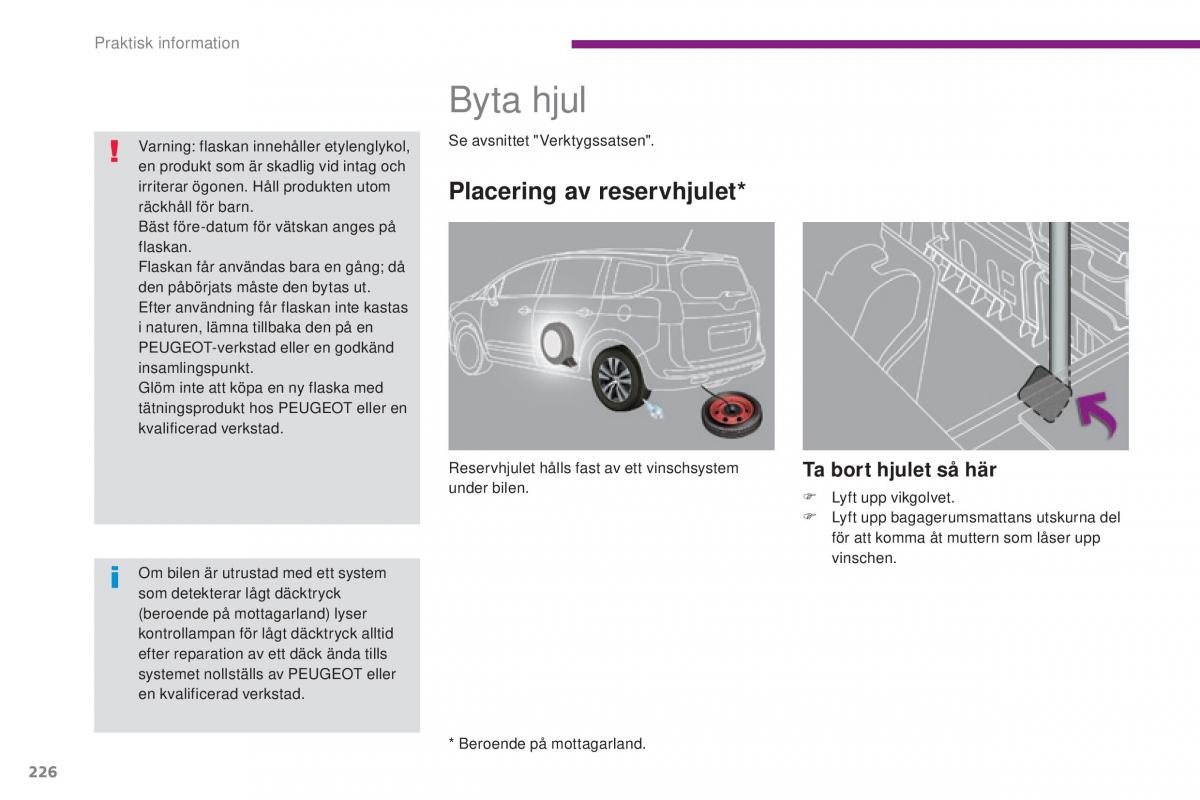 Peugeot 5008 instruktionsbok / page 228