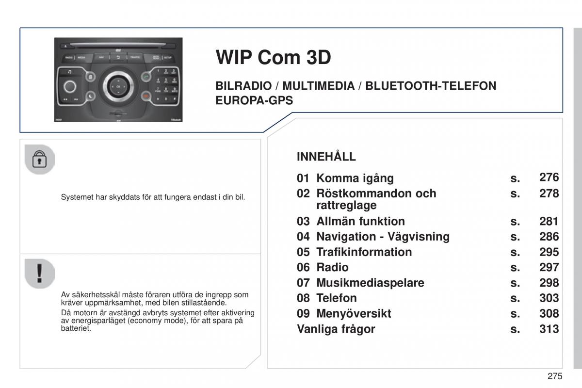 Peugeot 5008 instruktionsbok / page 277