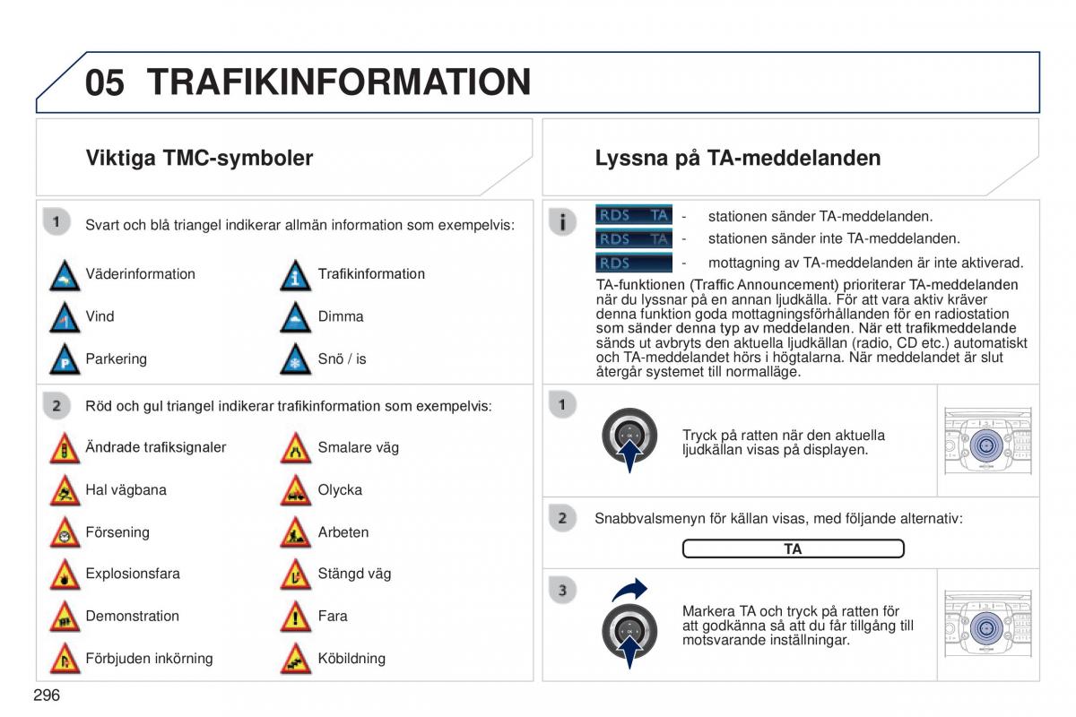 Peugeot 5008 instruktionsbok / page 298