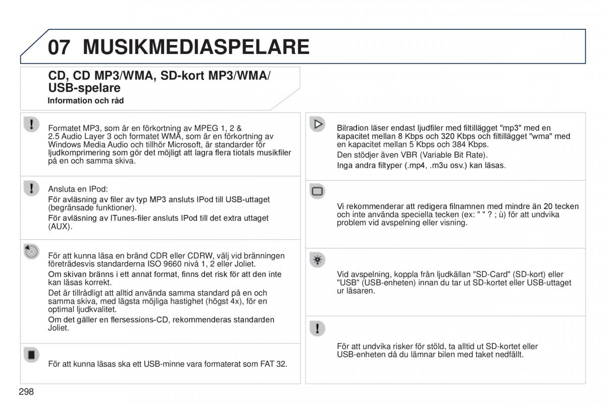 Peugeot 5008 instruktionsbok / page 300