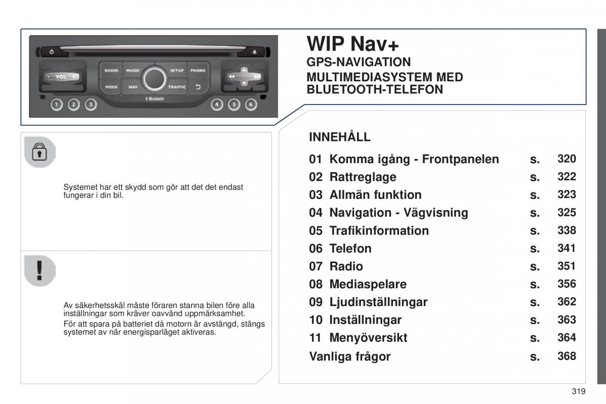 Peugeot 5008 instruktionsbok / page 321