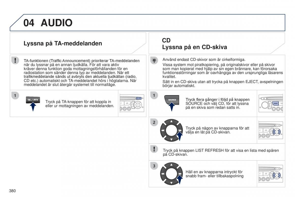 Peugeot 5008 instruktionsbok / page 382