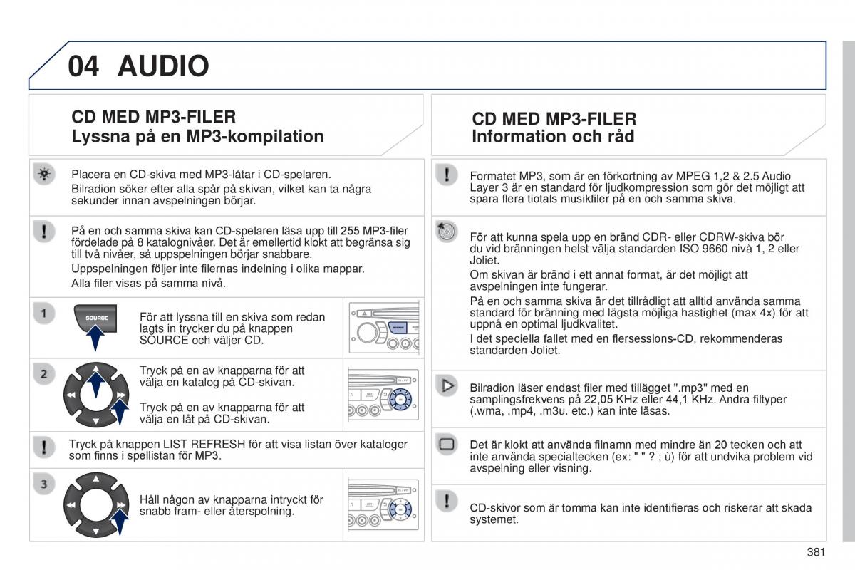 Peugeot 5008 instruktionsbok / page 383