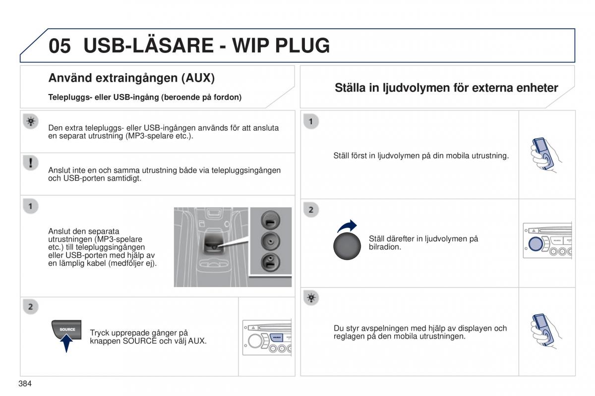 Peugeot 5008 instruktionsbok / page 386