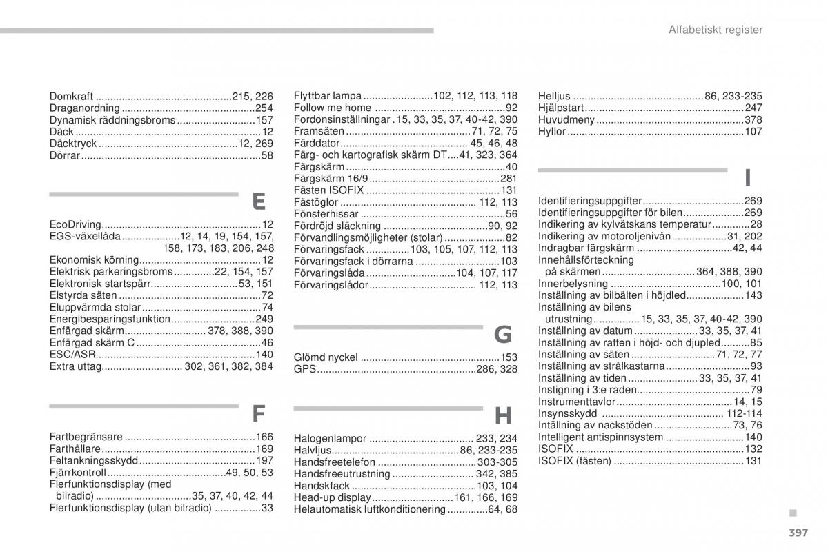 Peugeot 5008 instruktionsbok / page 399