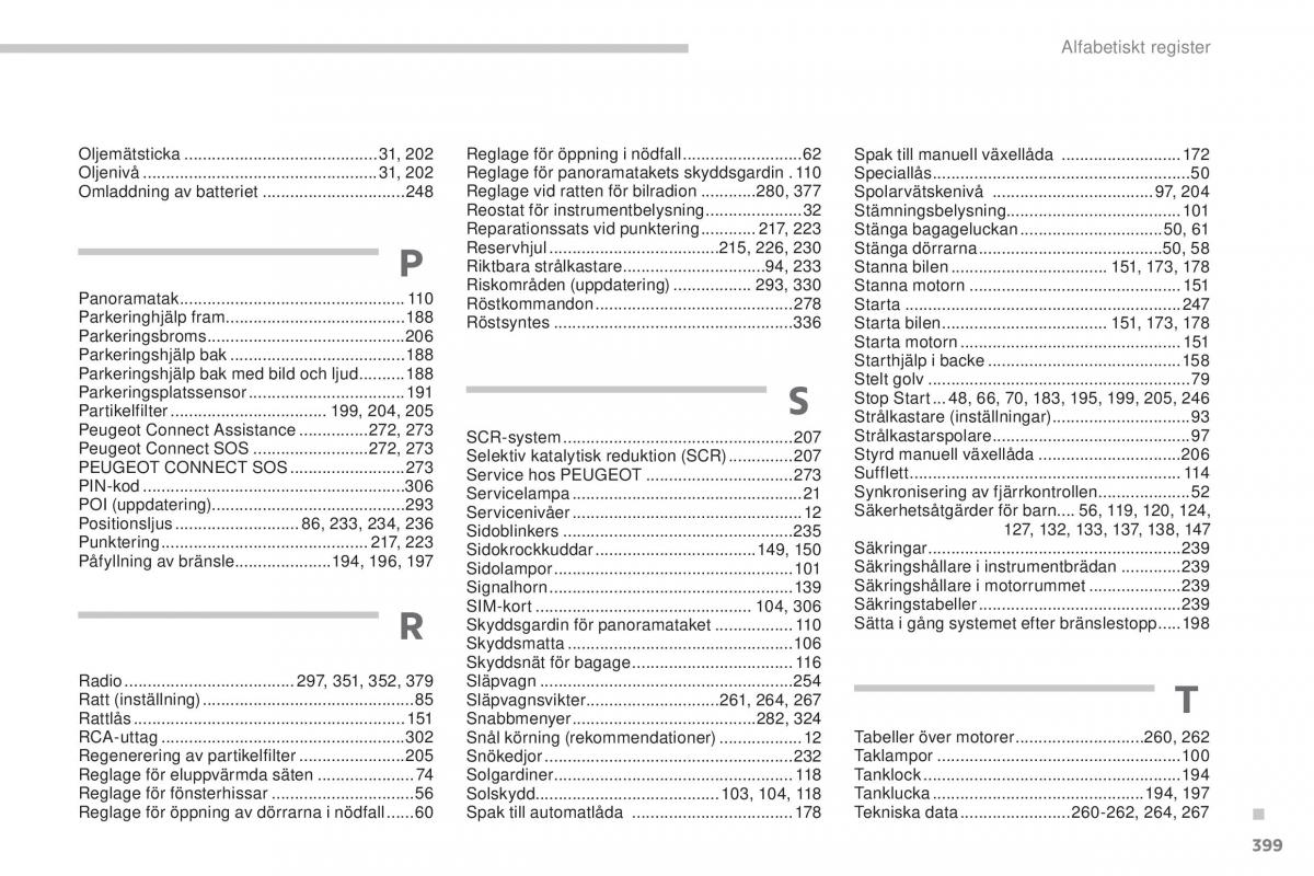 Peugeot 5008 instruktionsbok / page 401