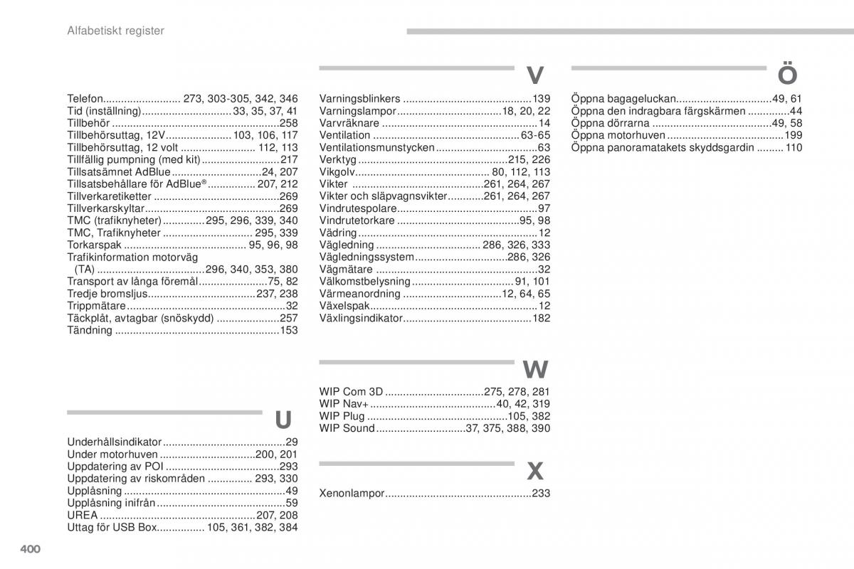 Peugeot 5008 instruktionsbok / page 402