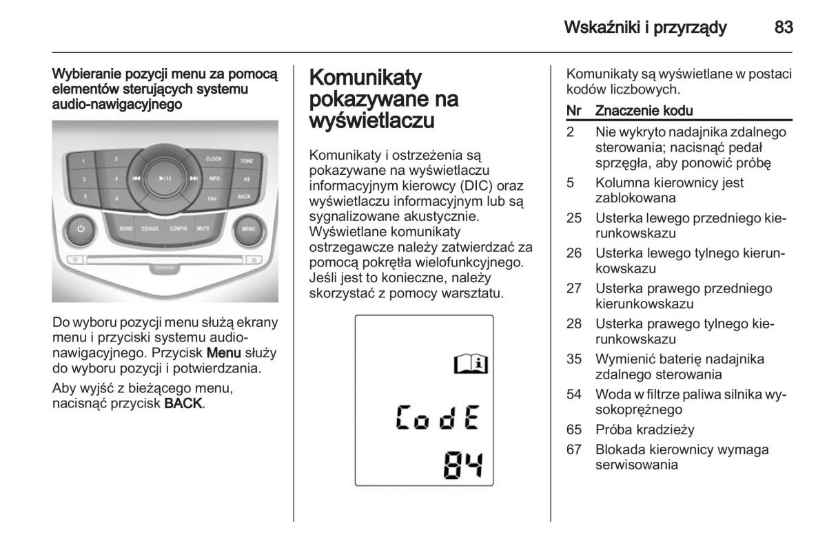 Chevrolet Cruze instrukcja obslugi / page 83