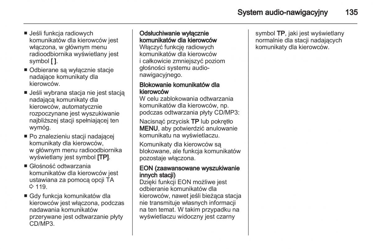 Chevrolet Cruze instrukcja obslugi / page 135