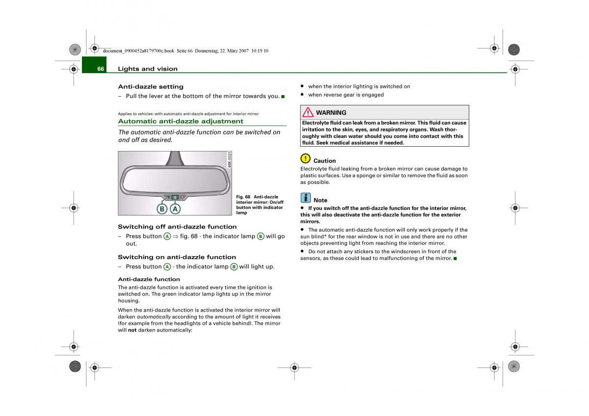 Audi A5 owners manual / page 68