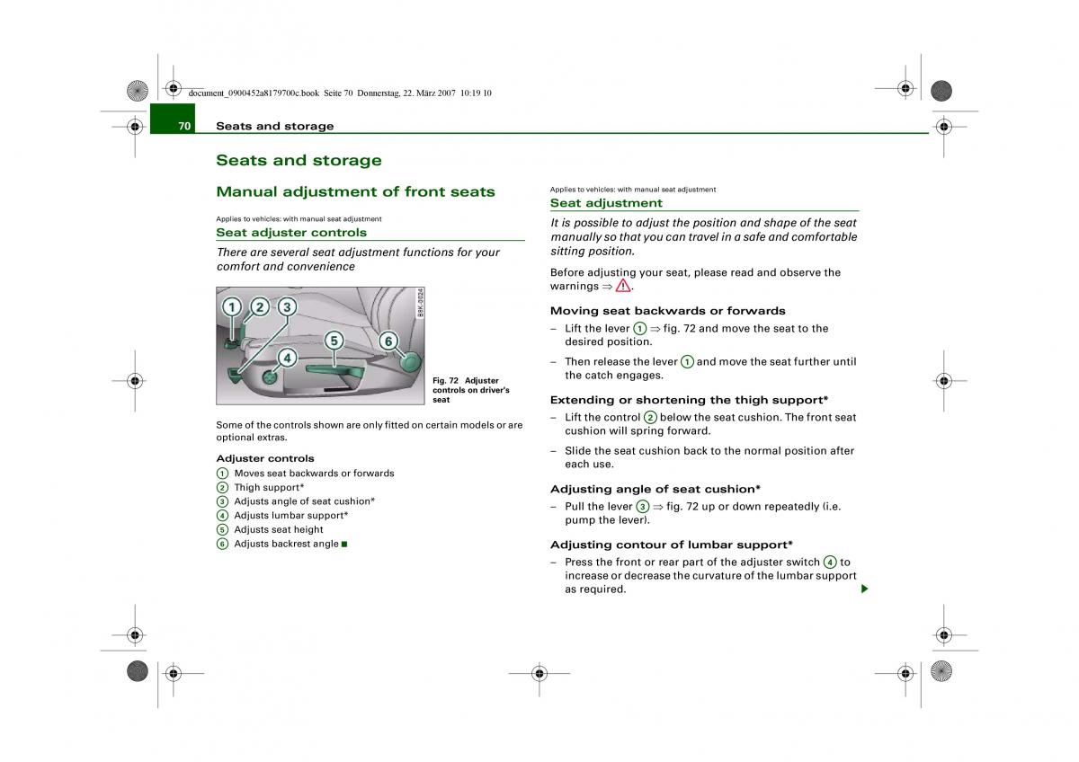 Audi A5 owners manual / page 72