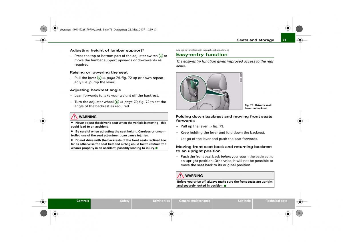 Audi A5 owners manual / page 73