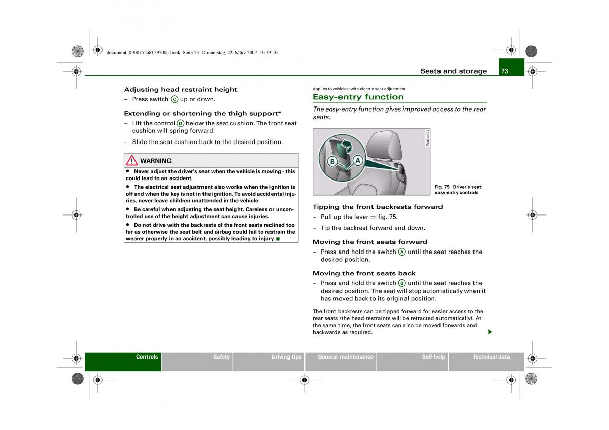 Audi A5 owners manual / page 75