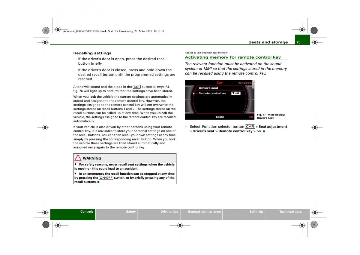 Audi A5 owners manual / page 77