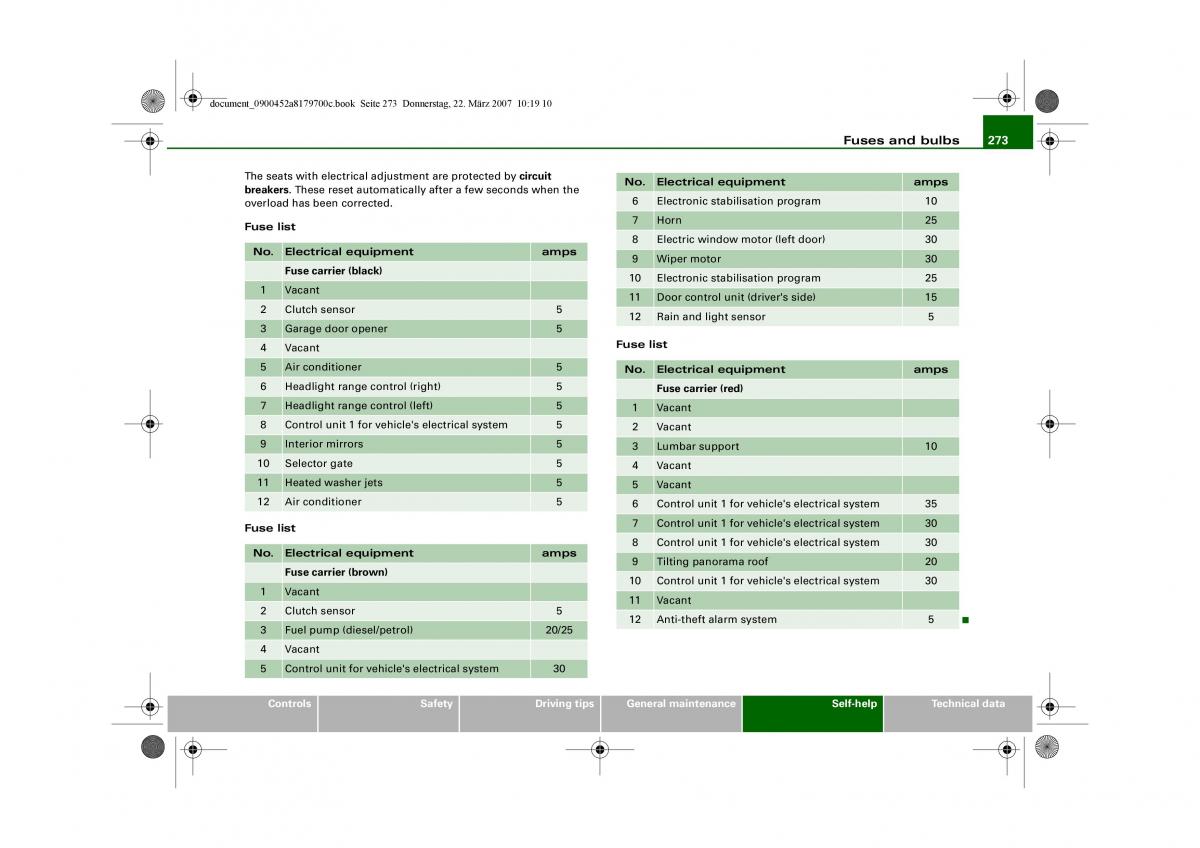 Audi A5 owners manual / page 275