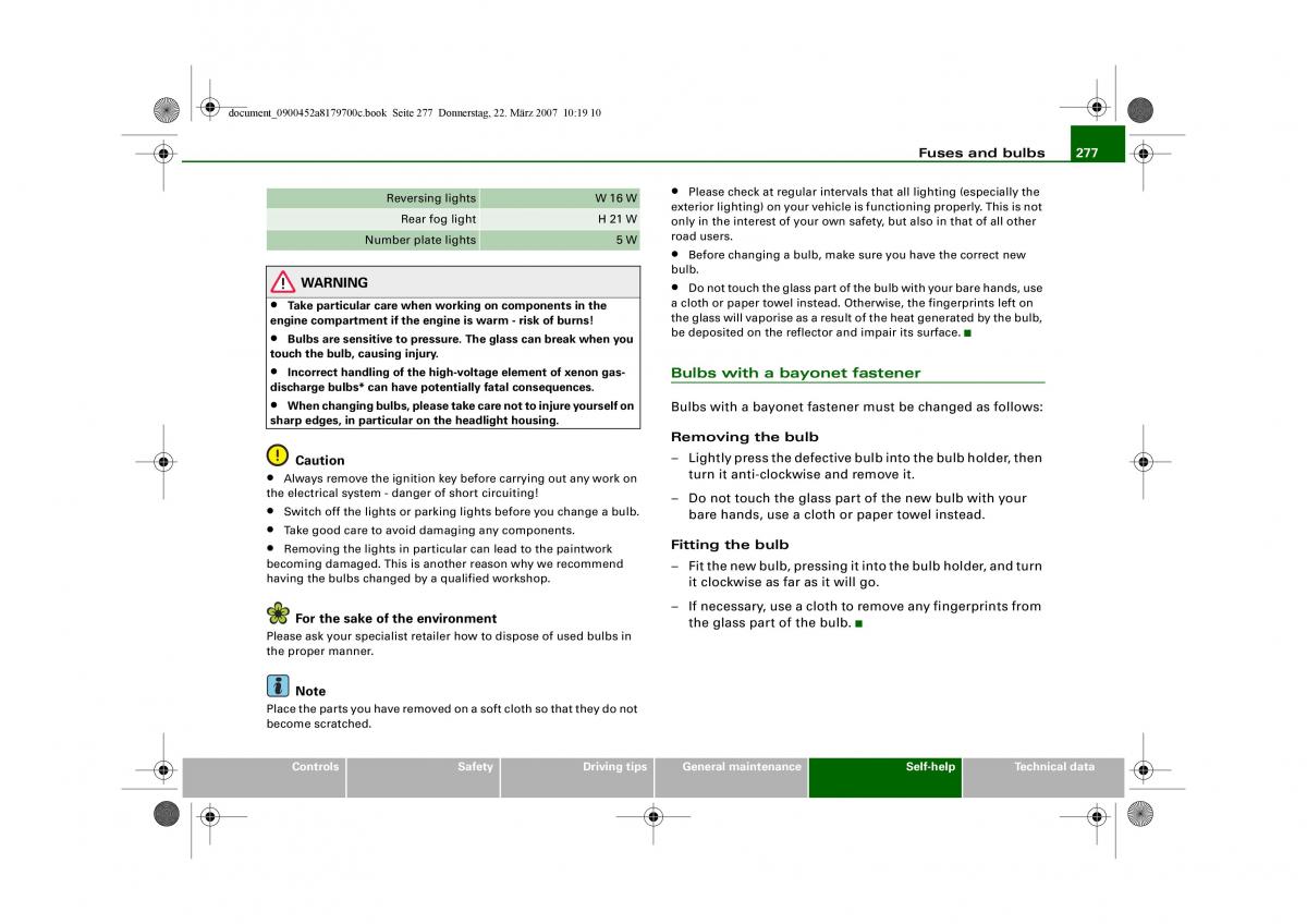 Audi A5 owners manual / page 279