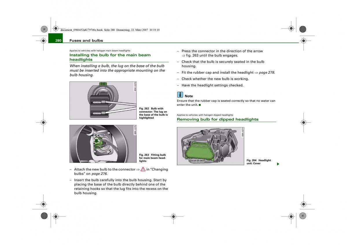 Audi A5 owners manual / page 282