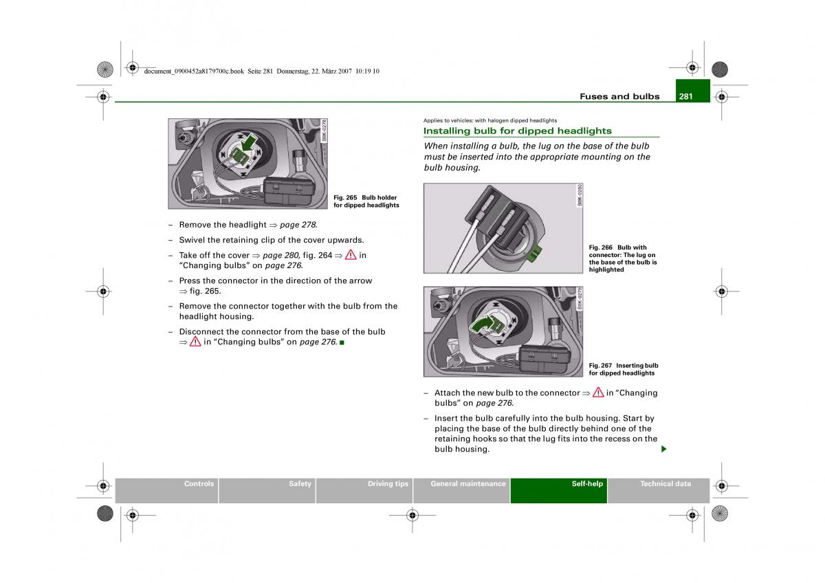 Audi A5 owners manual / page 283