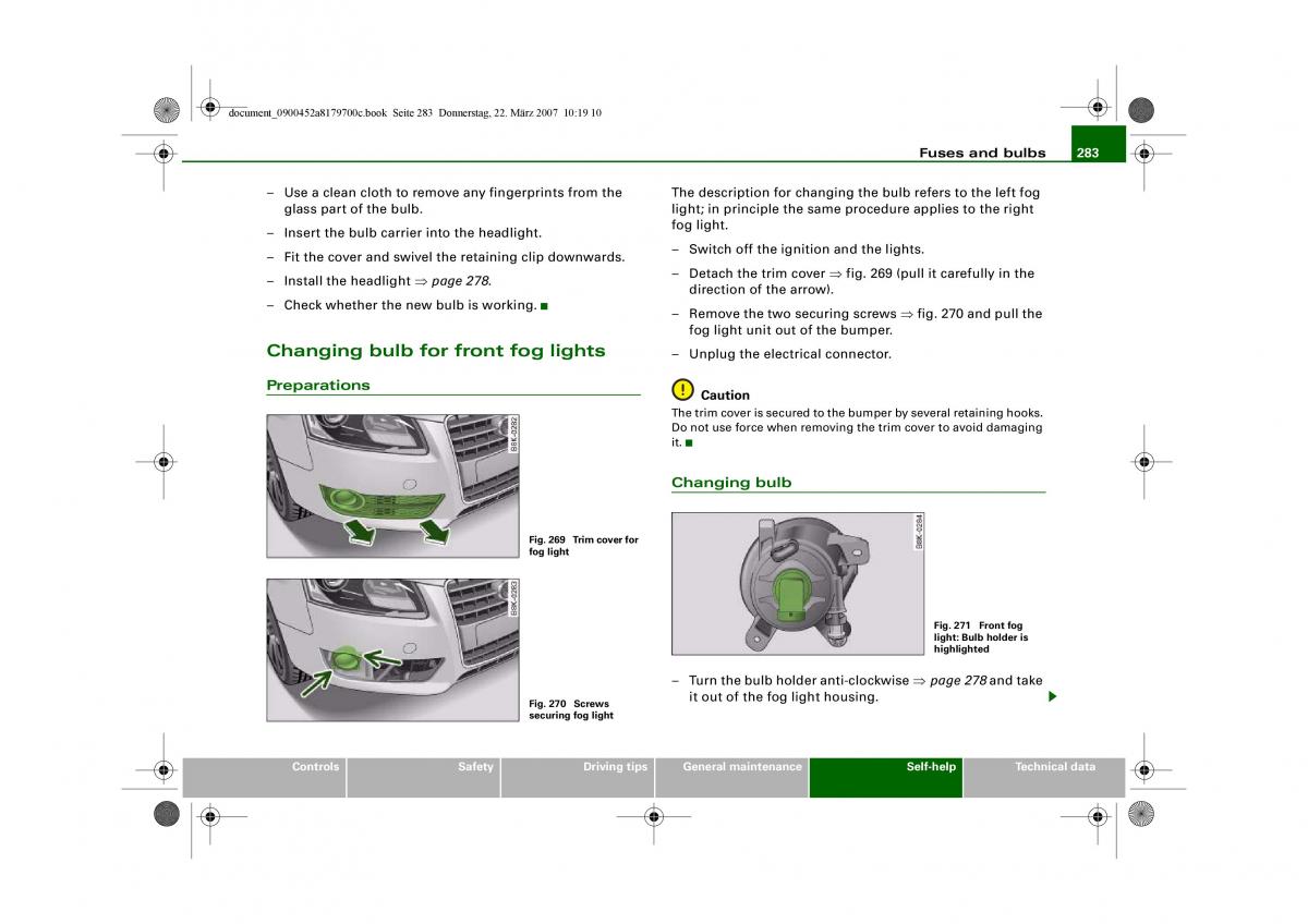 Audi A5 owners manual / page 285