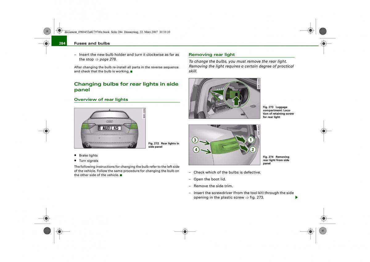 Audi A5 owners manual / page 286