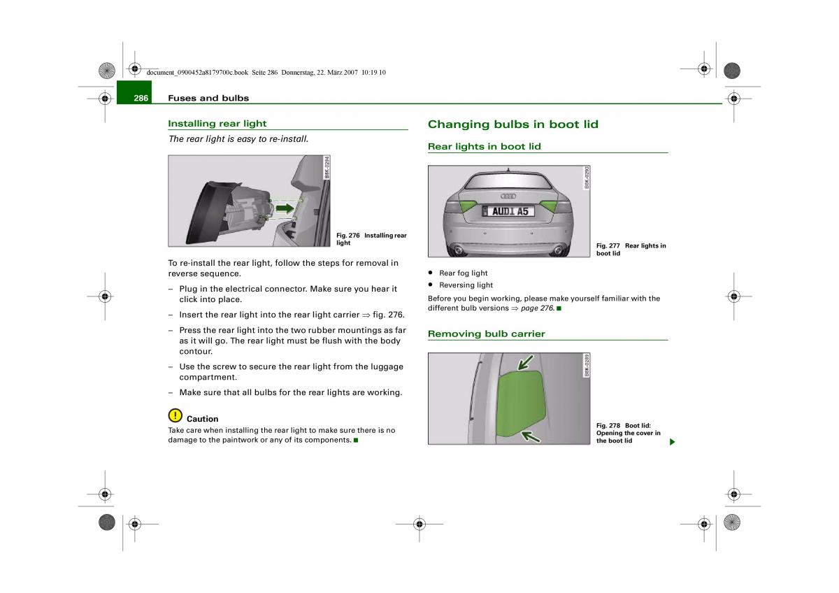 Audi A5 owners manual / page 288