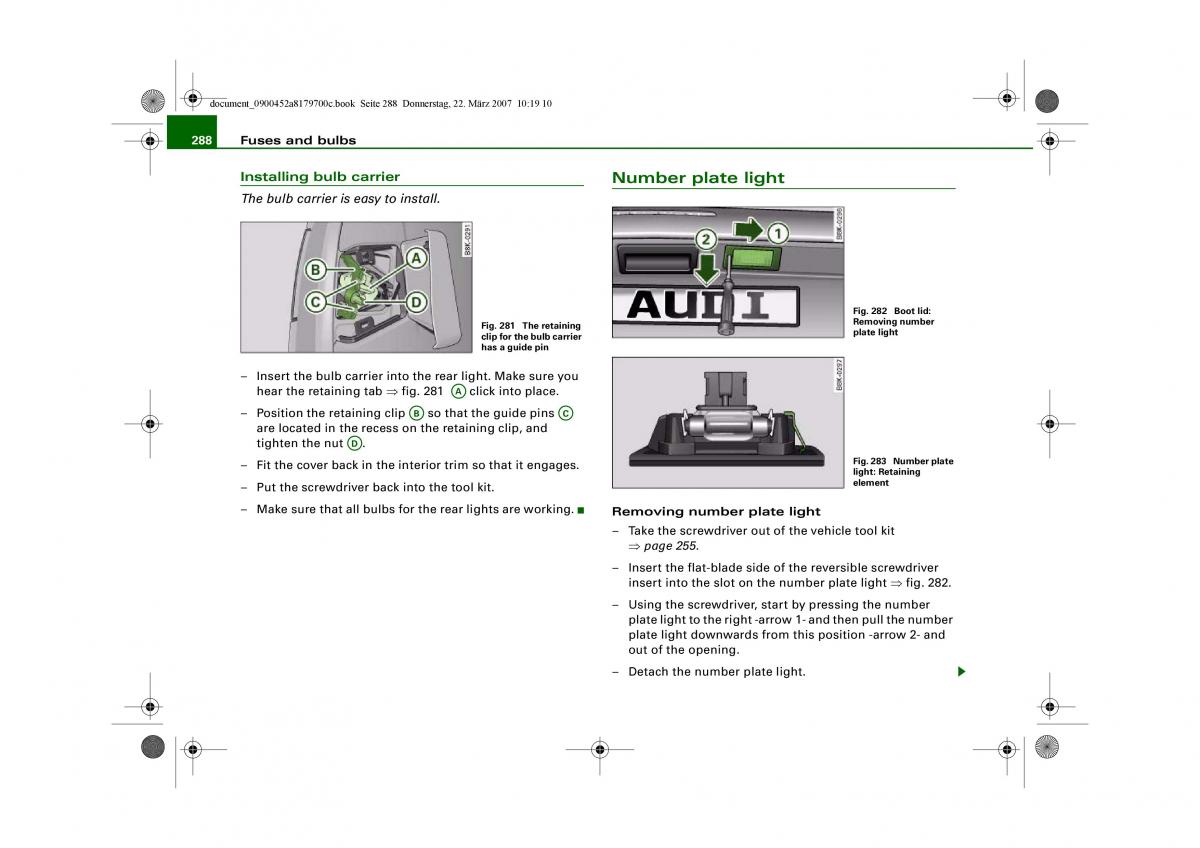 Audi A5 owners manual / page 290