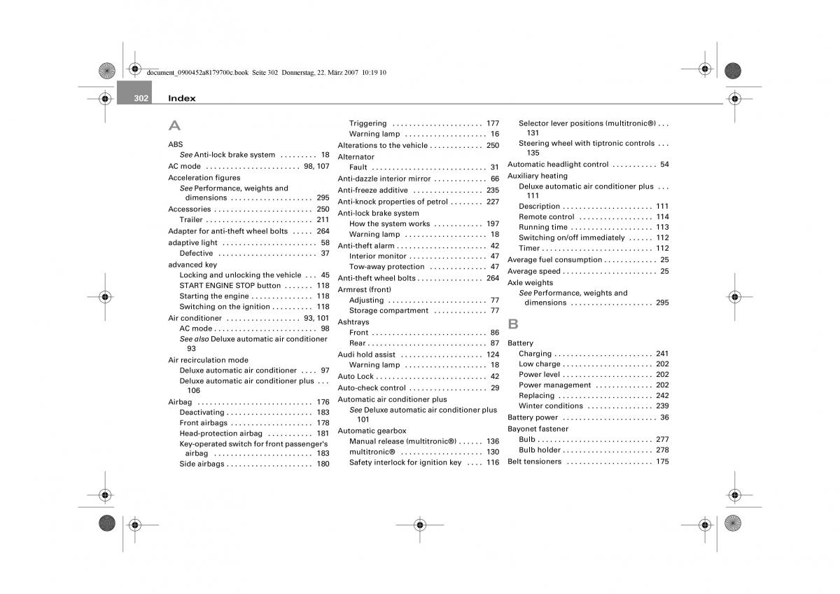 Audi A5 owners manual / page 304