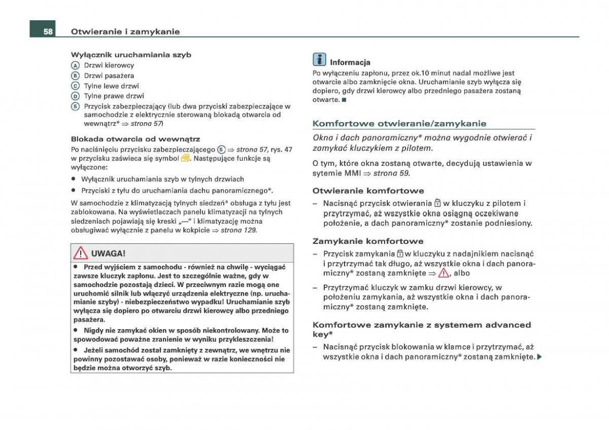 Audi Q7 I 1 instrukcja obslugi / page 58