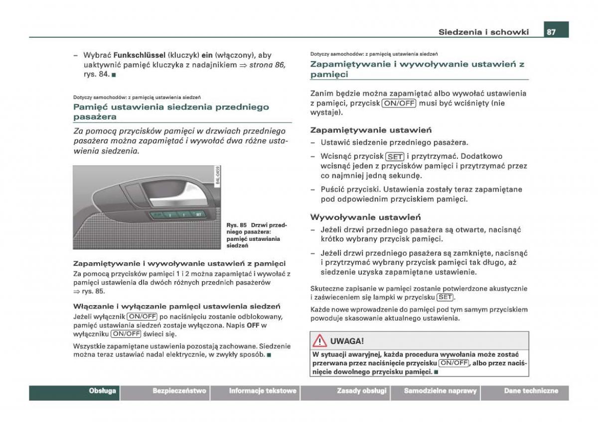 Audi Q7 I 1 instrukcja obslugi / page 87