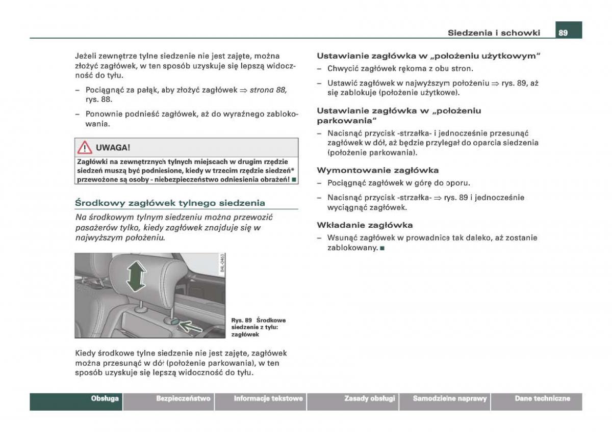 Audi Q7 I 1 instrukcja obslugi / page 89