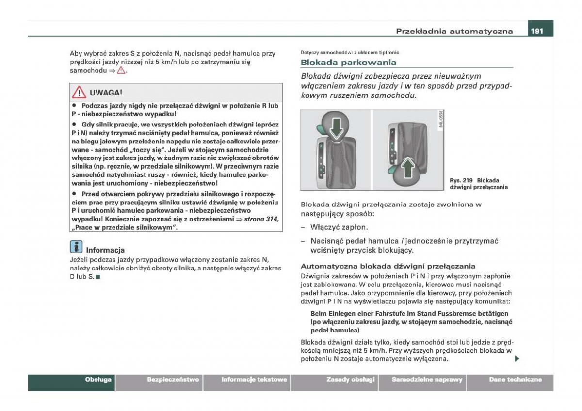 Audi Q7 I 1 instrukcja obslugi / page 191