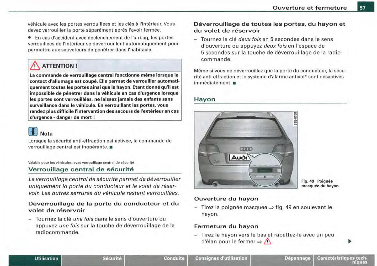 Audi A4 S4 B7 8F manuel du proprietaire / page 55