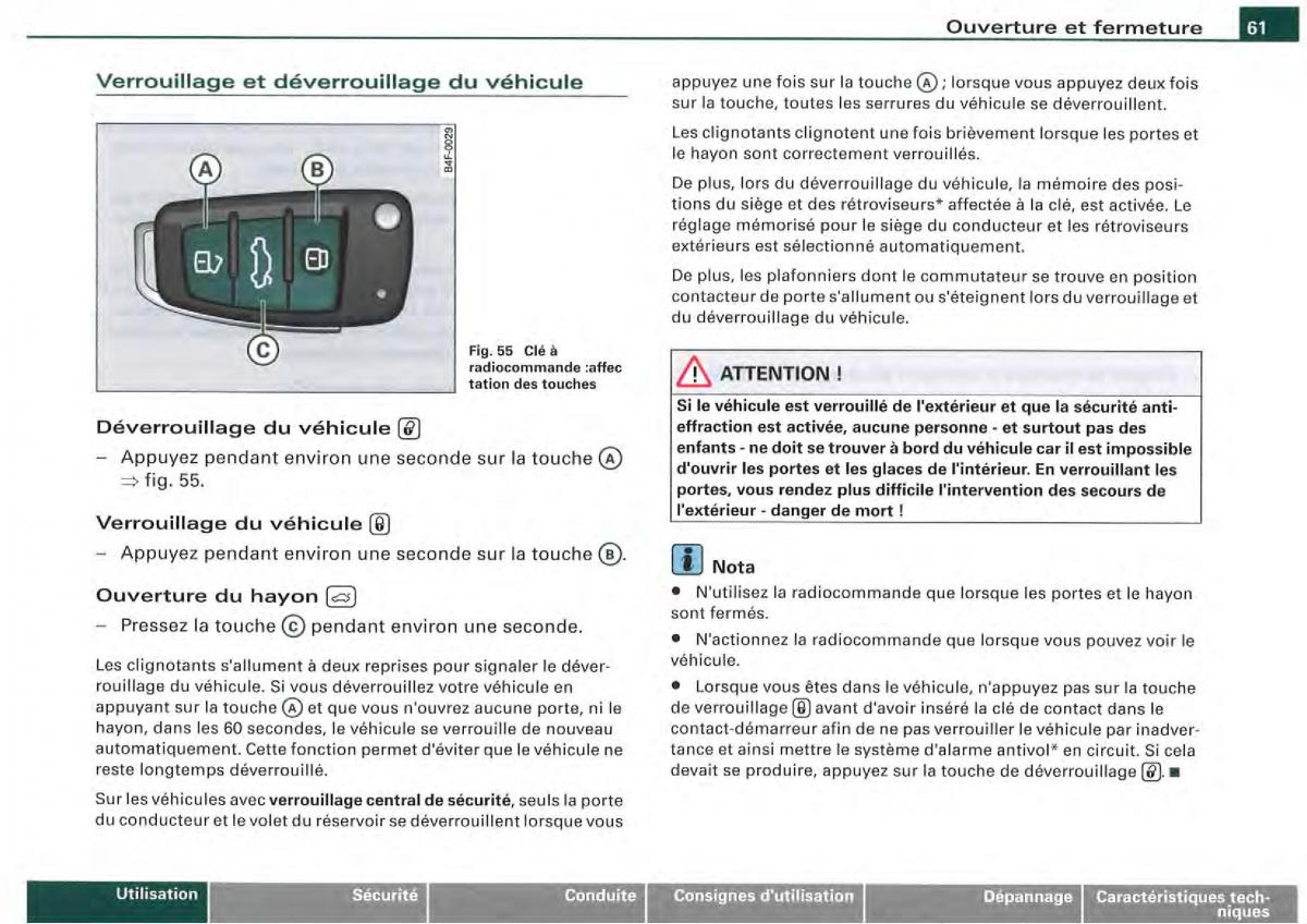 Audi A4 S4 B7 8F manuel du proprietaire / page 59