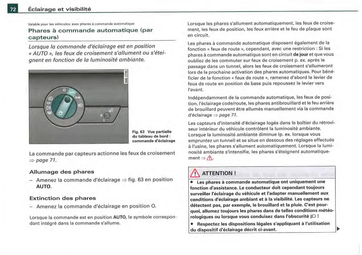 Audi A4 S4 B7 8F manuel du proprietaire / page 70