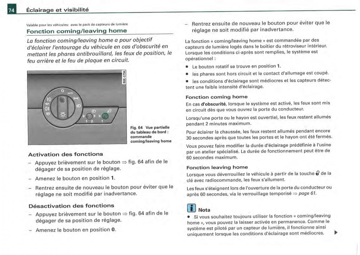 Audi A4 S4 B7 8F manuel du proprietaire / page 72