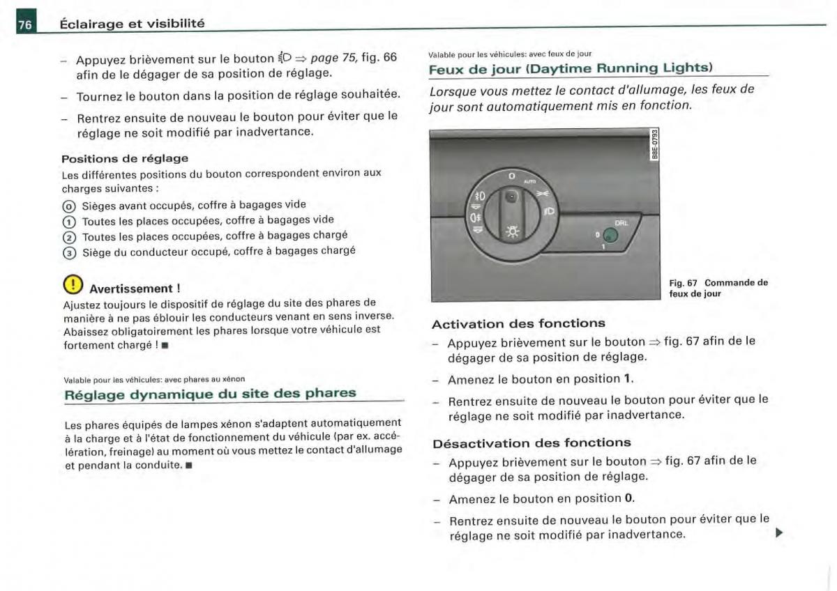 Audi A4 S4 B7 8F manuel du proprietaire / page 74