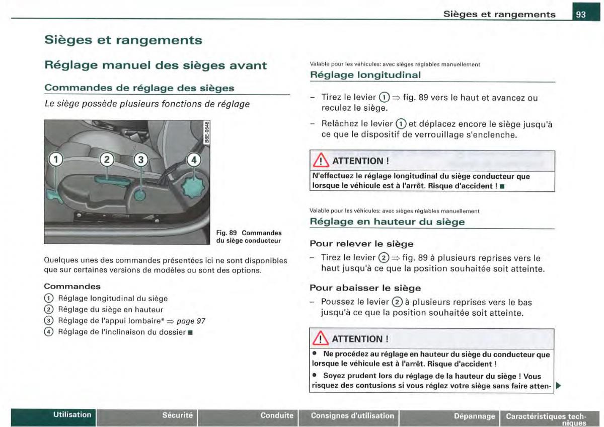 Audi A4 S4 B7 8F manuel du proprietaire / page 91