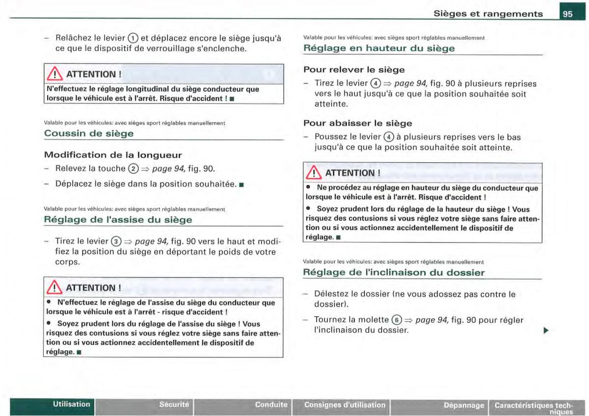 Audi A4 S4 B7 8F manuel du proprietaire / page 93