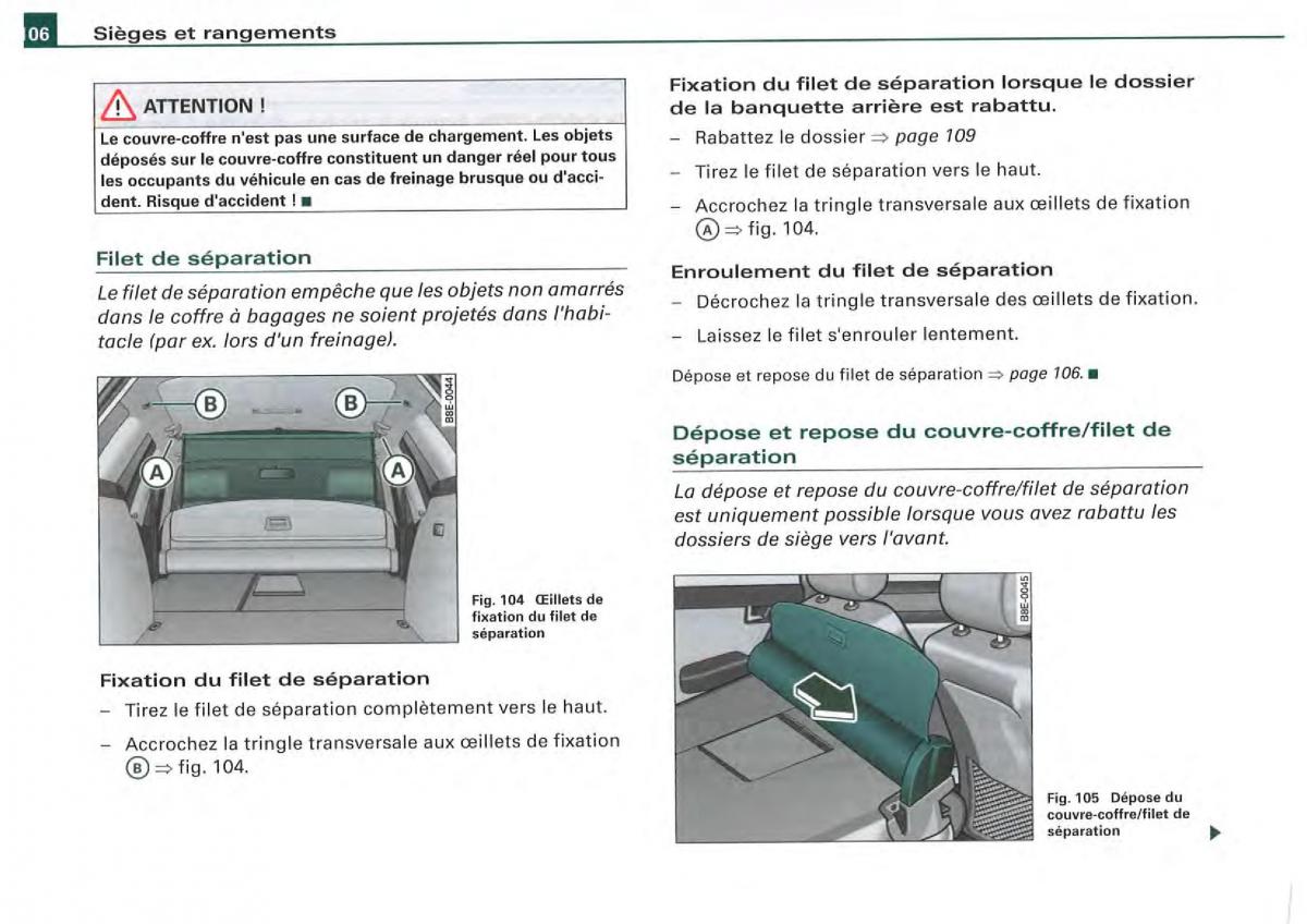 Audi A4 S4 B7 8F manuel du proprietaire / page 104