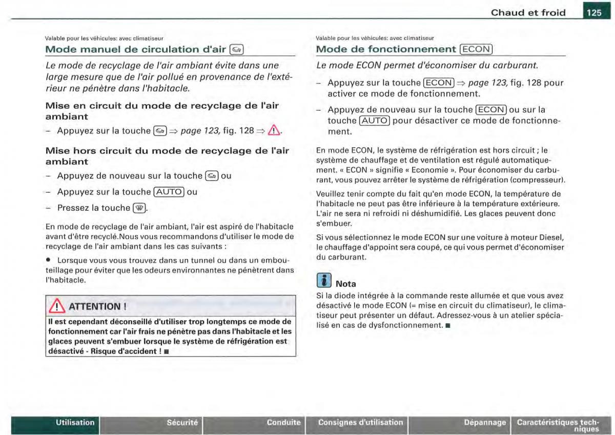 Audi A4 S4 B7 8F manuel du proprietaire / page 123