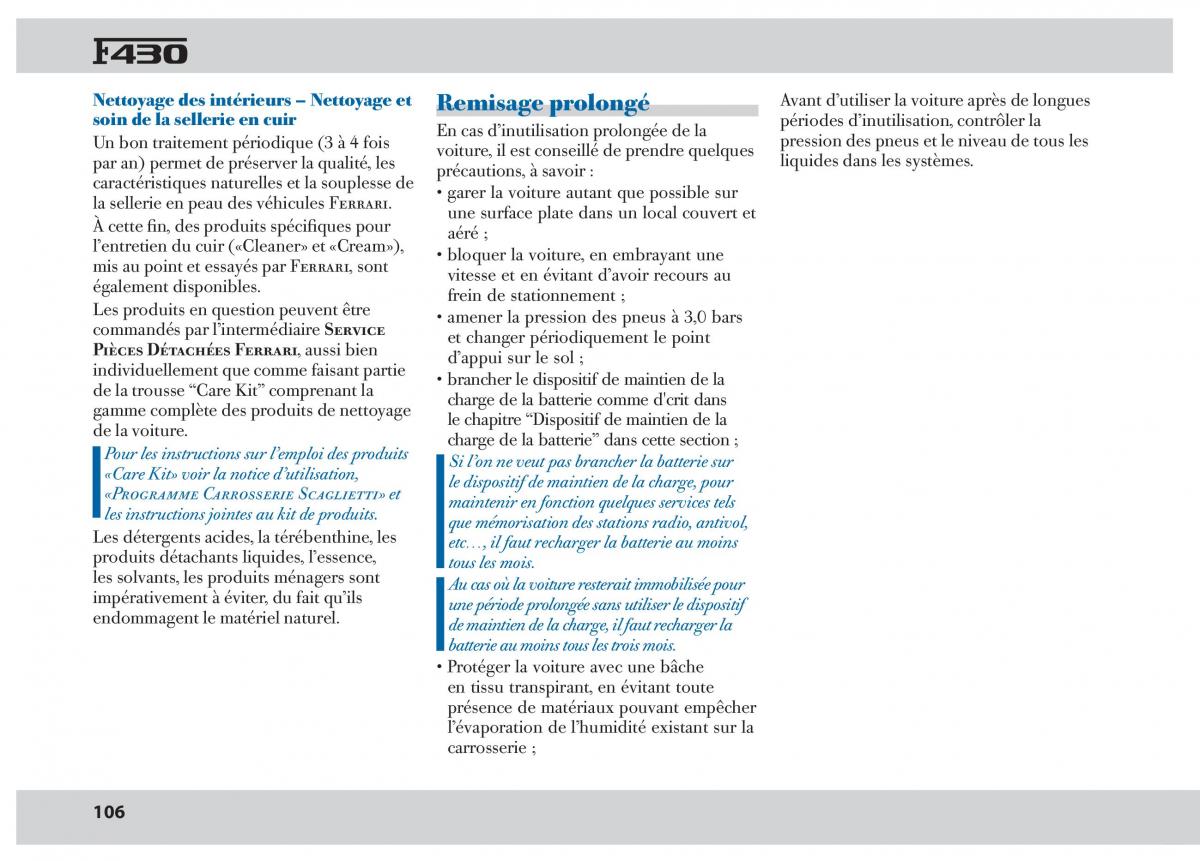 Ferrari 430 manuel du proprietaire / page 106